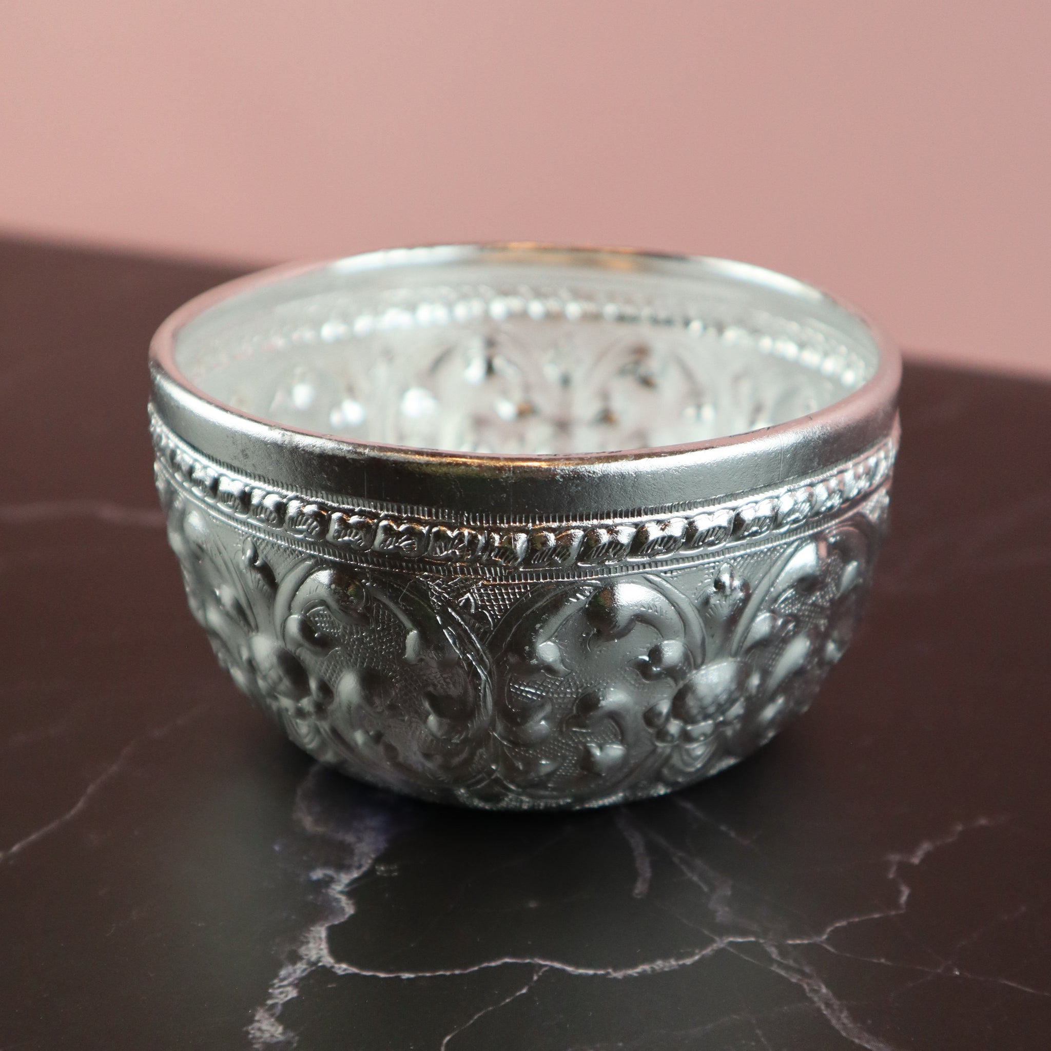 THAI VINTAGE FLORAL ALUMINUM SAUCE BOWL, DRINKING CUP, SPA DECORATION (SMALL)