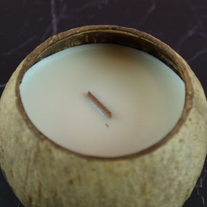 NATURAL COCONUT SOY CANDLE TROPICAL FRUITS SCENT IN COCONUT HUSK AND WOODEN WICK (45-HOUR BURN)