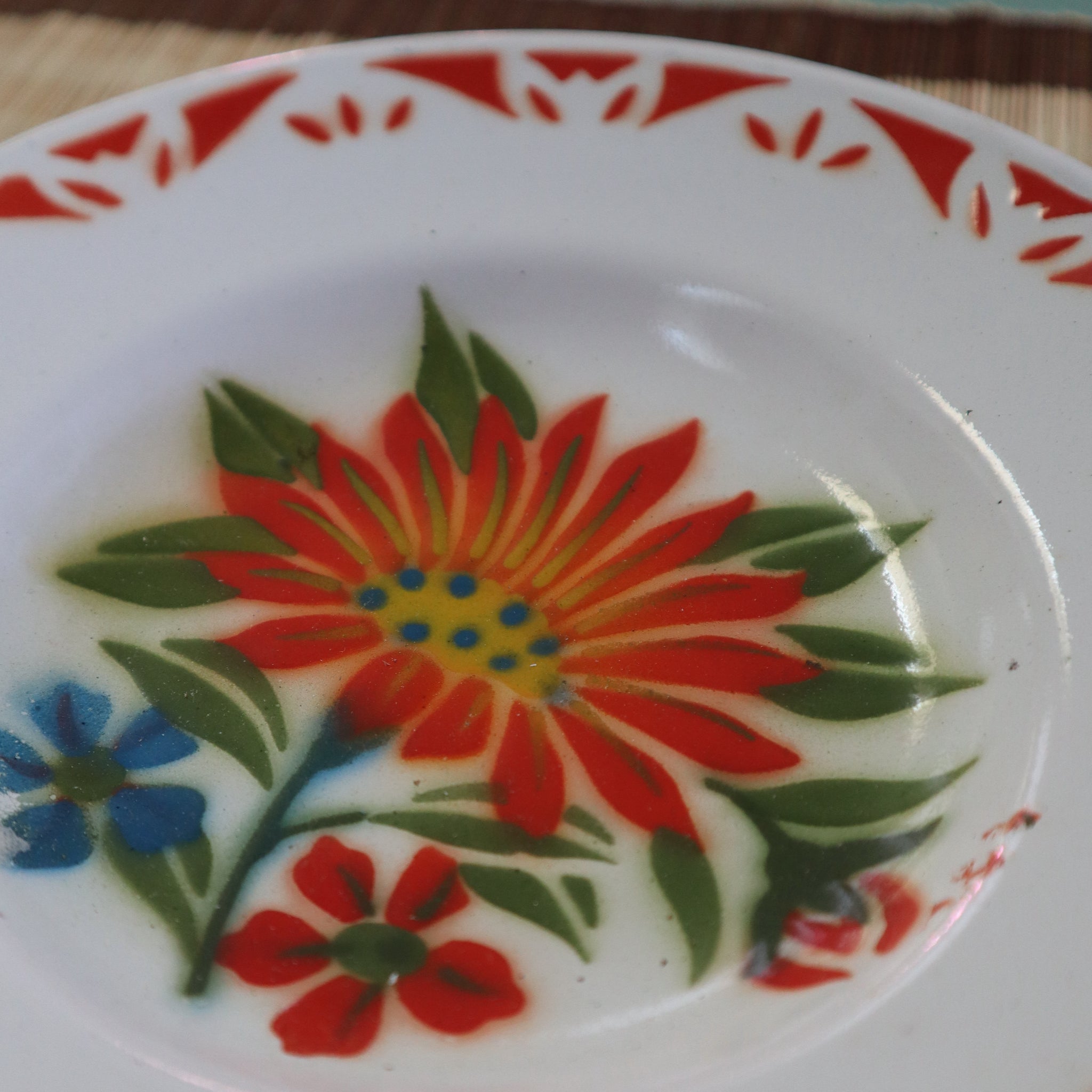 1x40cm Enamel Thai Big Tray Dish Plate Serving Enamelware Round Floral  Flower