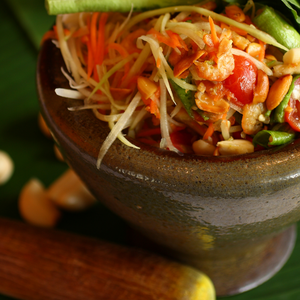 THAI LAO KHMER BURMESE MORTAR AND PESTLE 3 PIECES SET(KROK FOR GREEN PAPAYA SALAD AND TUM)