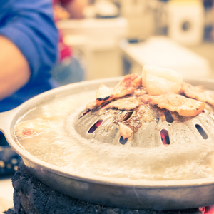 THAI LAO CHARCOAL DUAL BBQ HOTPOT MOO KRATA 2 PIECES SET (SUKI, HOTPOT, BBQ GRILL)