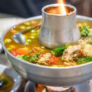 THAI LAO KHMER VIETNAMESE ALUMINUM HOTPOT SOUP WITH HEATING COMPARTMENT (FOR TOM YUM, TOM ZAB)