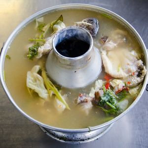 THAI LAO KHMER VIETNAMESE ALUMINUM HOTPOT SOUP WITH HEATING COMPARTMENT (FOR TOM YUM, TOM ZAB)
