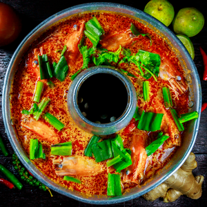 THAI LAO KHMER VIETNAMESE ALUMINUM HOTPOT SOUP WITH HEATING COMPARTMENT (FOR TOM YUM, TOM ZAB)